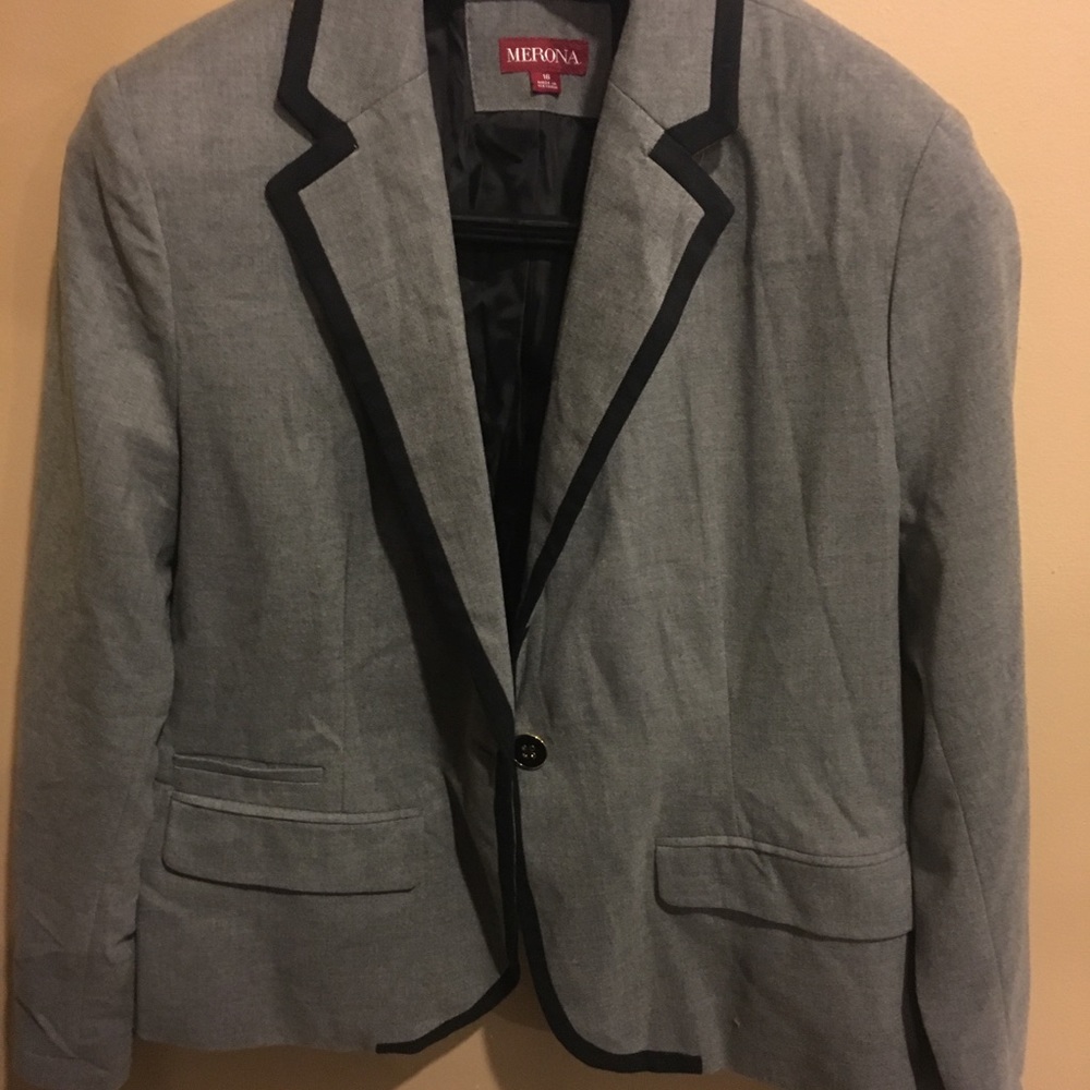 Grey w/black hem suit jacket Merona Sz 16
